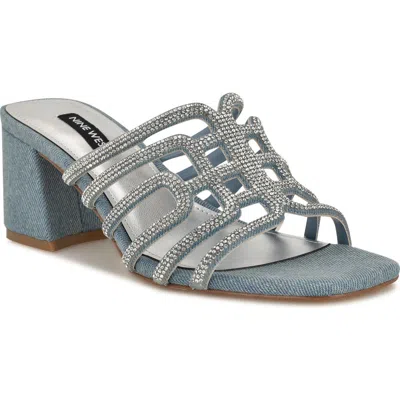 Nine West Grassa Slide Sandal In Light Blue Denim