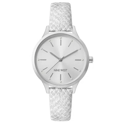 Nine West Gray Leather Dress Watch In Silver