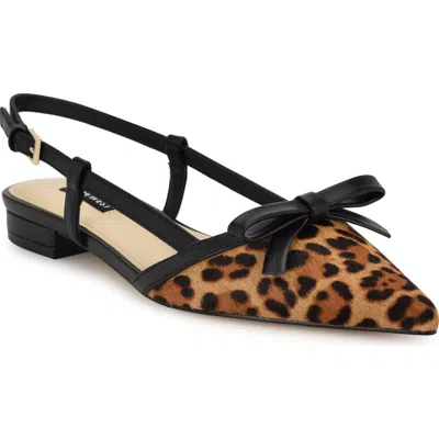 Nine West Grean Genuine Calf Hair Pointed Toe Flat In Brown