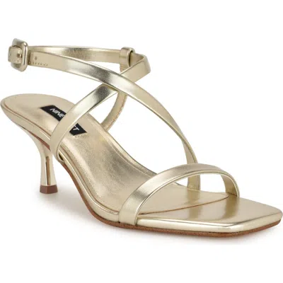 Nine West Women's Hanni Strappy Square Toe Kitten Heel Sandals In Gold