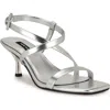 Nine West Women's Hanni Strappy Square Toe Kitten Heel Sandals In Silver