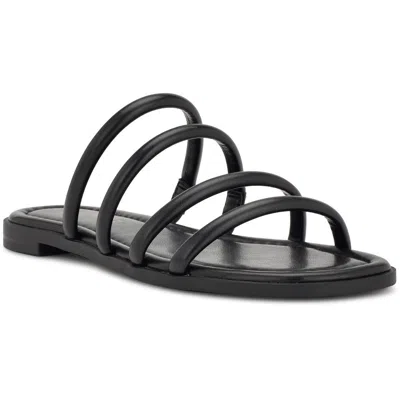 Nine West Hapily3 Womens Cushioned Footbed Faux Leather Slide Sandals In Black