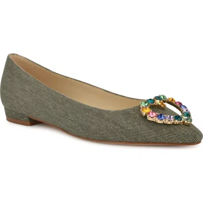 Nine West Hearts Rhinestone Flat In Dark Green