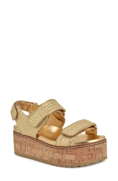 Nine West Heavin Platform Wedge Sandal In Gold