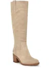 Nine West Hecee Womens Faux Leather Round Toe Knee-high Boots In Beige Suede