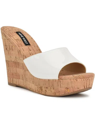 Nine West Herden Womens Patent Cork Wedge Sandals In White