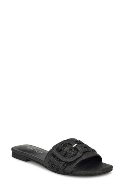 Nine West Horaey Slide Sandal In Black Woven