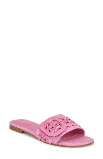 Nine West Horaey Slide Sandal In Pink Woven