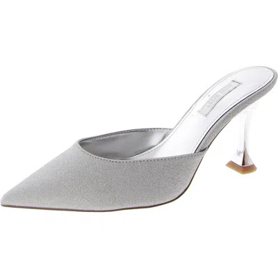 Nine West Hott3 Womens Slip On Kitten Heel Mules In Silver