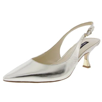 Nine West Jannit Womens Leather Kitten Slingback Heels In Gold
