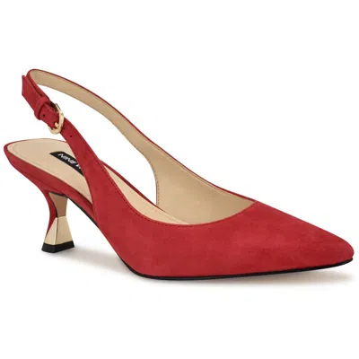 Nine West Jannit Womens Leather Kitten Slingback Heels In Red Suede