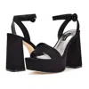 Nine West Jans 2 Sandals Women Us Black Suede Ankle Strap Block Heel Zogg1829 In Black