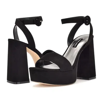 Nine West Jans 2 Sandals Women Us Black Suede Ankle Strap Block Heel Zogg1829
