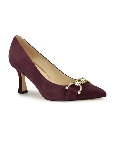 Nine West Jella Pump Burgundy Suede Slip On Pointed Toe Spool Heel Htat720 In Red