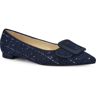 Nine West Jesike Pointed Toe Flat In Dark Blue Tweed