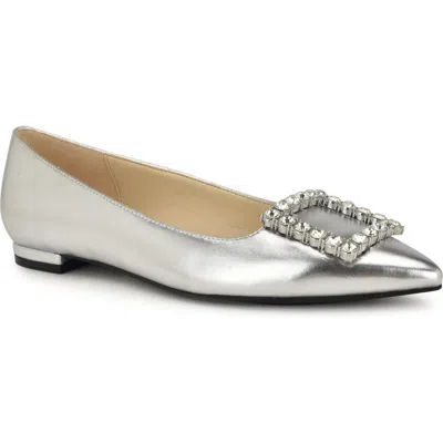 Nine West Jesike Pointed Toe Flat In Silver