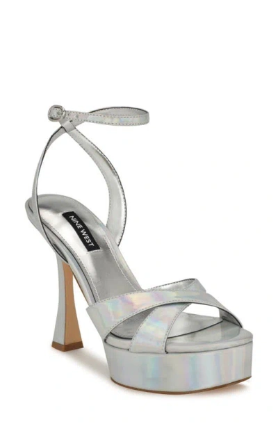 Nine West Jessie Ankle Strap Platform Sandal In Silver