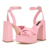 Nine West Joya 3 Sandal Women's Pink Faux Leather Ankle Strap Platform Jobb477 In Pink