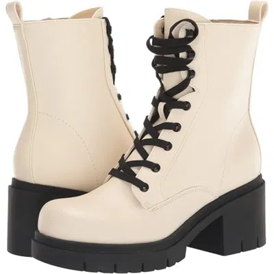 Nine West Juna Women's Off-white Leather Round Toe Combat Boots Lion694
