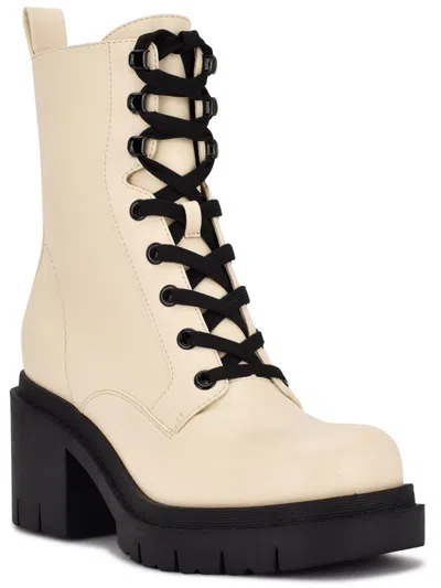 Nine West Juna Womens Zipper Mid-calf Combat & Lace-up Boots In White