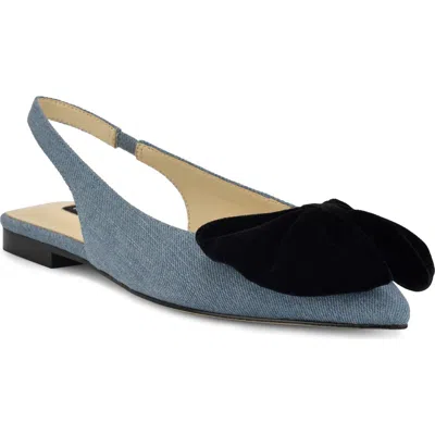 Nine West Junnie Pointed Toe Slingback Flat In Medium Blue