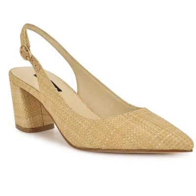 Nine West Kamsee Pump Woyellow Pointed Toe Block Heel Slingback Gal172 In Yellow