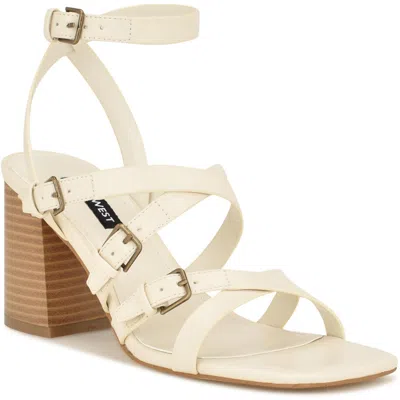 Nine West Karrly3 Womens Buckle Faux Leather Block Heel In Cream