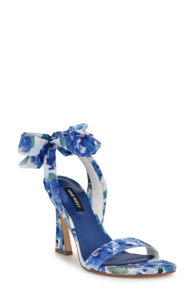 Nine West Kelsie Ankle Tie Sandal In Blue/white Floral