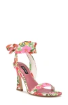 Nine West Kelsie Ankle Tie Sandal In Medium Pink White Floral Print