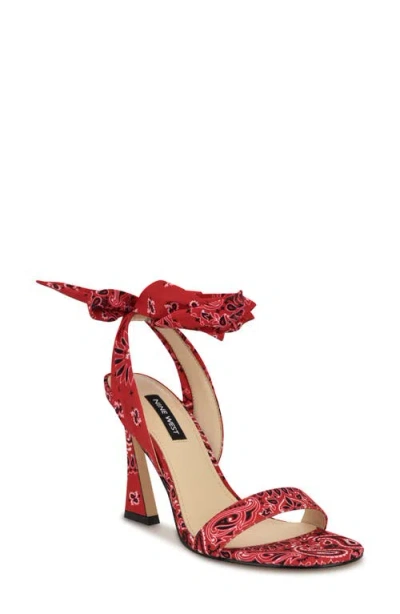 Nine West Kelsie Ankle Tie Sandal In Red Sport Bandana Print