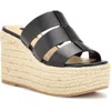 Nine West Keran 3 Womens Faux Leather Slip On Platform Sandals In Black