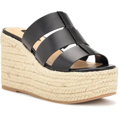 Nine West Keran 3 Womens Faux Leather Slip On Platform Sandals In Black