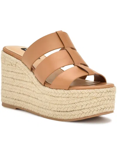 Nine West Keran 3 Womens Faux Leather Slip On Platform Sandals In Multi