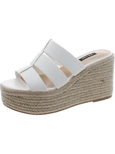 Nine West Keran 3 Womens Faux Leather Slip On Platform Sandals In White