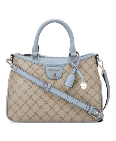 Nine West Kiley Removable Strap Medium Satchel Bag In Beige Logo Bluestone