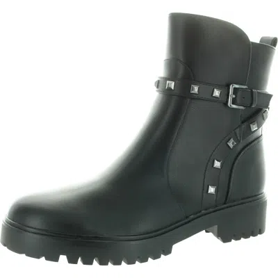 Nine West Klimbe Womens Studded Faux Leather Motorcycle Boots In Black
