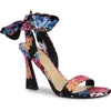 Nine West Kobs Ankle Tie Sandal In Black Blooms Floral Multi
