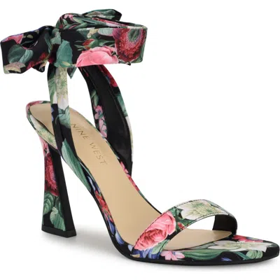 Nine West Kobs Ankle Tie Sandal In Black Vintage Floral Multi