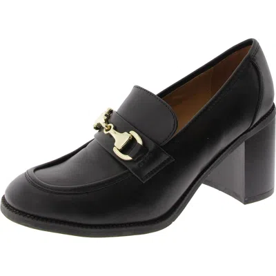 Nine West Koolo 3 Womens Faux Leather Embellished Loafer Heels In Black