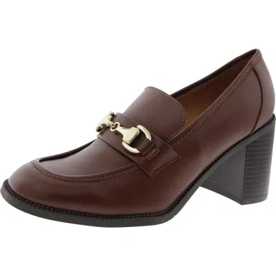 Nine West Koolo 3 Womens Faux Leather Embellished Loafer Heels In Brown