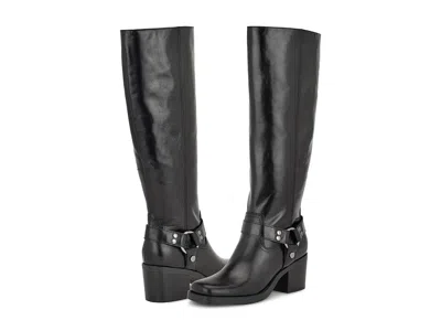 Nine West Koop Boots Women's Us 5.5 Black Leather Square Toe Block Heel Zpo3674