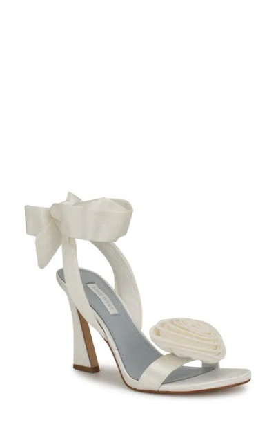 Nine West Krave Ankle Wrap Sandal In White Satin