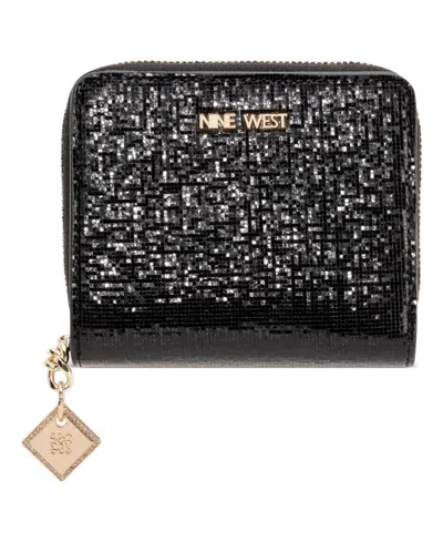 Nine West Kristina Metallic Zip Around Wallet In Black