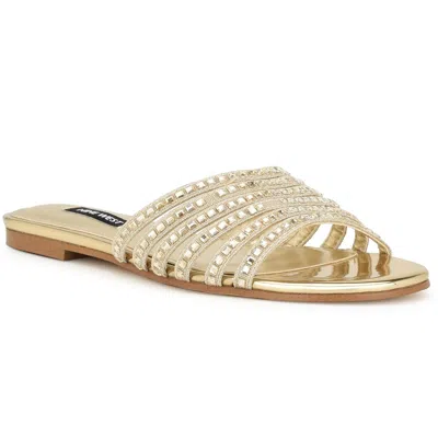 Nine West Lacee Womens Slip-on Embellished Slide Sandals In Gold