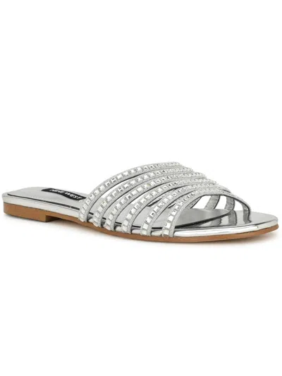 Nine West Lacee Womens Slip-on Embellished Slide Sandals In Silver