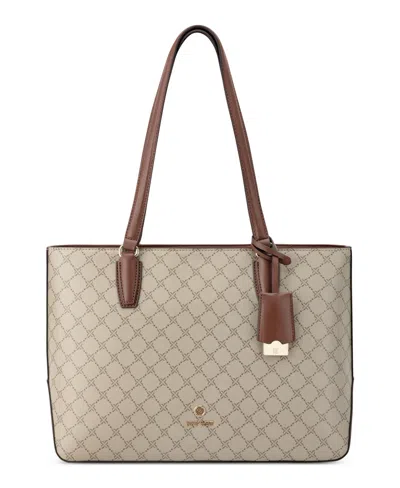 Nine West Lakelyn Large Tote Bag In Beige Logo Mahogany