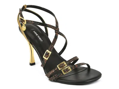 Nine West Lavva Buckle Ankle Strap Sandal In Brown