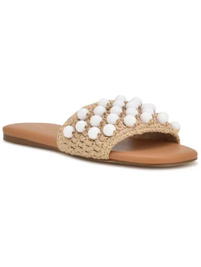 Nine West Leelee Womens Woven Embellished Slide Sandals In Multi