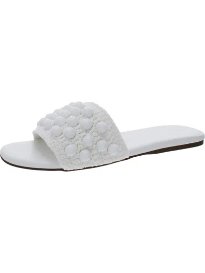 Nine West Leelee Womens Woven Embellished Slide Sandals In White