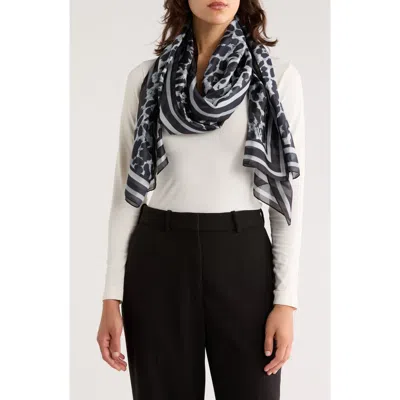 Nine West Leopard Print Chiffon Oblong Scarf In Black